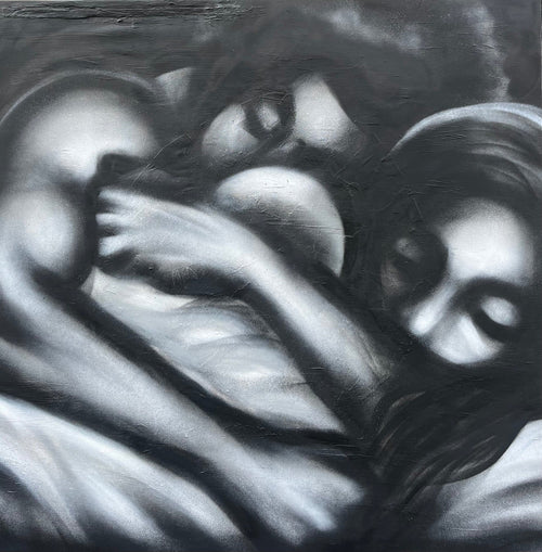HOLD by HEEM — spray paint on canvas, 50 x 50 in, 2026