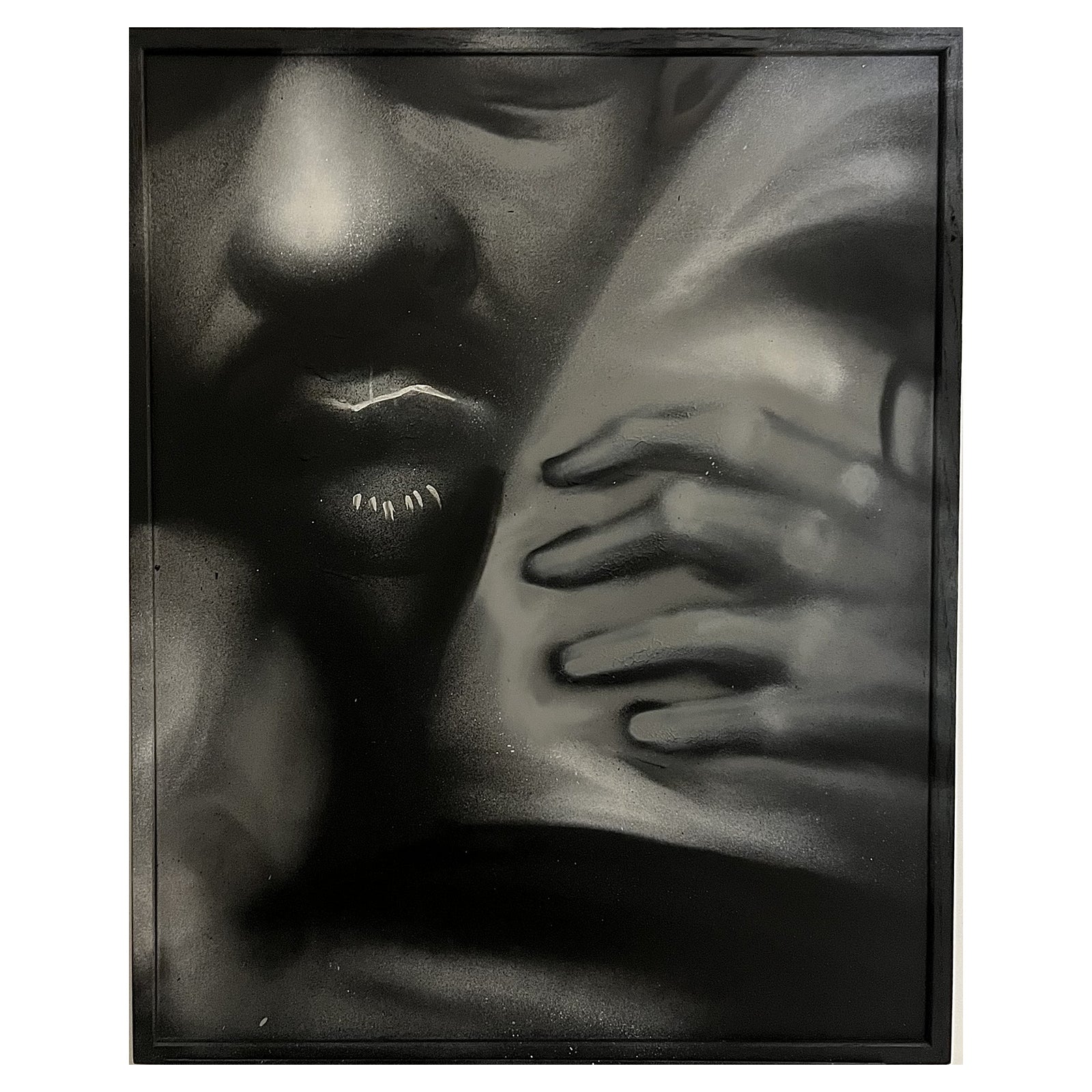 WAIT by HEEM — spray paint on found letter board, 27 x 33 in, August 2026